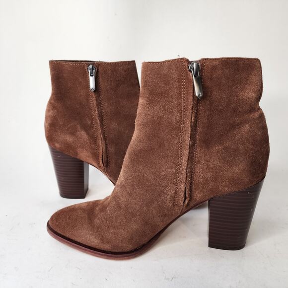 Sam Edelman Blake Brown Suede Ankle Boots Size 8M Block Heel Booties - Picture 5 of 8